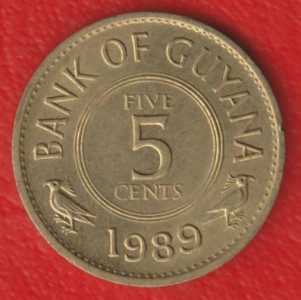 Гайана 5 центов 1989 г.