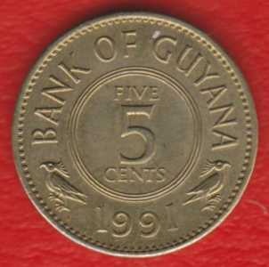 Гайана 5 центов 1991 г.