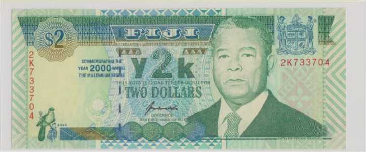 Фиджи , 2 доллара , 2000 г. , Unc .